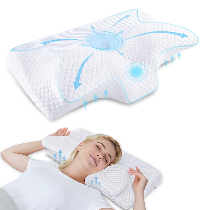 HOMCA Cervical Pillow Memory Foam Pillows - Contour Memory Foam Pillow for Neck Pain Relief, Orthopedic Neck Bed Pillow for Side Sleepers Back and Stomach - Image 1
